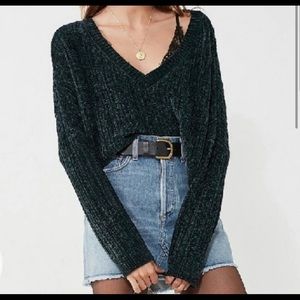 Silence and Noise green chenile sweater crop